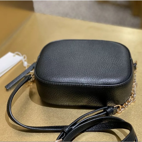 Tory Burch Logo Round Crossbody Purse Black Gold - Picture 4 of 8